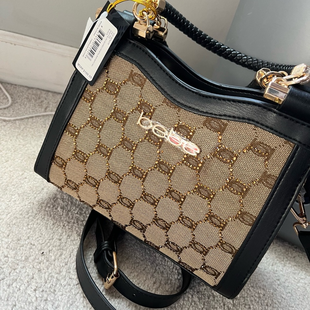 Bebe Black and Tan Crossbody Bag